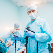 Endoscopy at the hospital. Doctor holding endoscope before gastroscopy